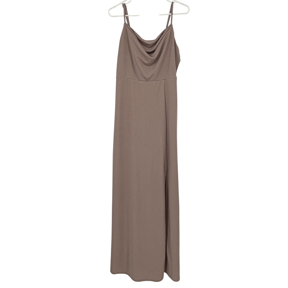 Birdy Grey Taupe Cowl Neck Maxi Bridesmaid Dress Size XL Wedding